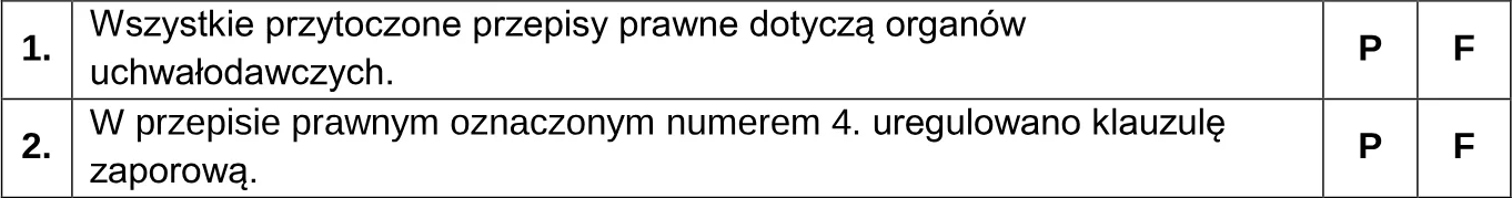 Oceń prawdziwość podanych stwierdzeń. Zaznacz P, jeśli stwierdzenie jest prawdziwe, albo F – jeśli jest fałszywe.