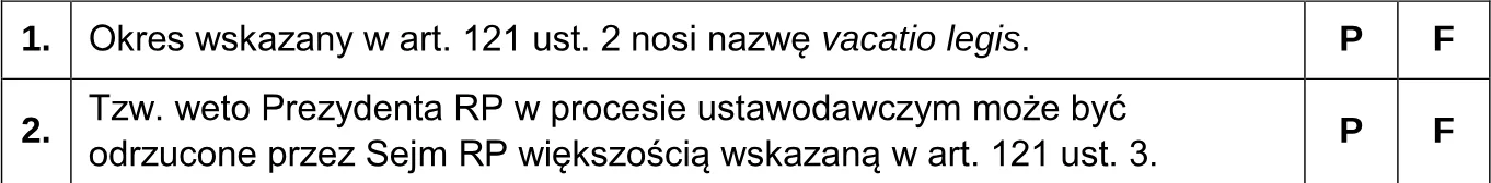 Oceń prawdziwość podanych stwierdzeń. Zaznacz P, jeśli stwierdzenie jest prawdziwe, albo F – jeśli jest fałszywe.