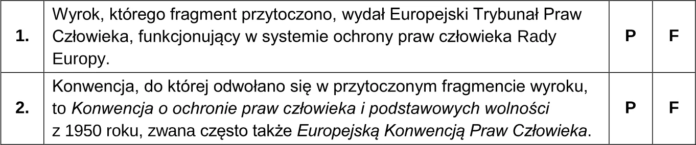 Oceń prawdziwość podanych stwierdzeń. Zaznacz P, jeśli stwierdzenie jest prawdziwe, albo F – jeśli jest fałszywe.