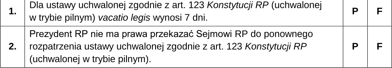 Oceń prawdziwość podanych stwierdzeń. Zaznacz P, jeśli stwierdzenie jest prawdziwe, albo F – jeśli jest fałszywe.
