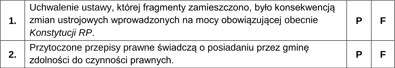 Oceń prawdziwość podanych stwierdzeń. Zaznacz P, jeśli stwierdzenie jest prawdziwe, albo F – jeśli jest fałszywe.