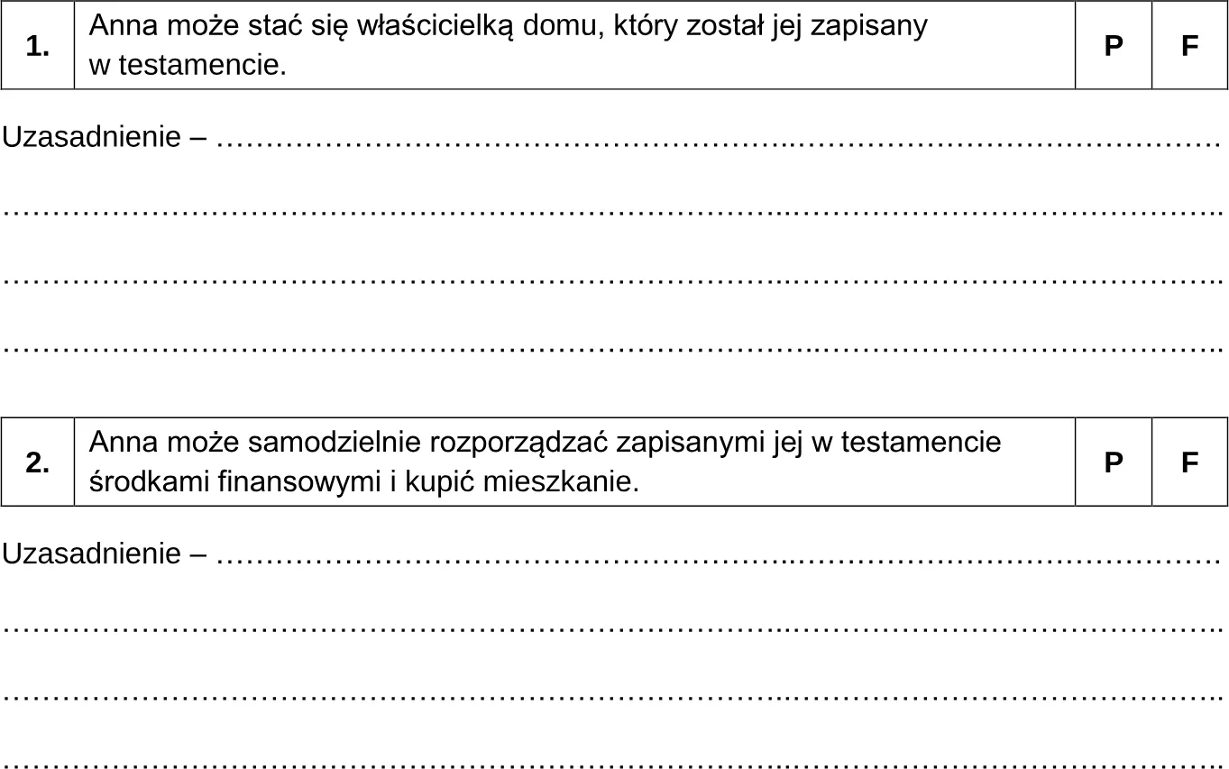 Oceń prawdziwość podanych stwierdzeń. Zaznacz P, jeśli stwierdzenie jest prawdziwe, albo F – jeśli jest fałszywe. Odpowiedzi uzasadnij, odwo