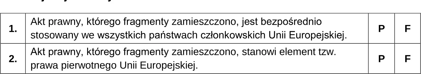 Oceń prawdziwość podanych stwierdzeń. Zaznacz P, jeśli stwierdzenie jest prawdziwe, albo F – jeśli jest fałszywe.