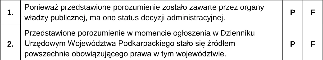 Oceń prawdziwość podanych stwierdzeń. Zaznacz P, jeśli stwierdzenie jest prawdziwe, albo F – jeśli jest fałszywe.