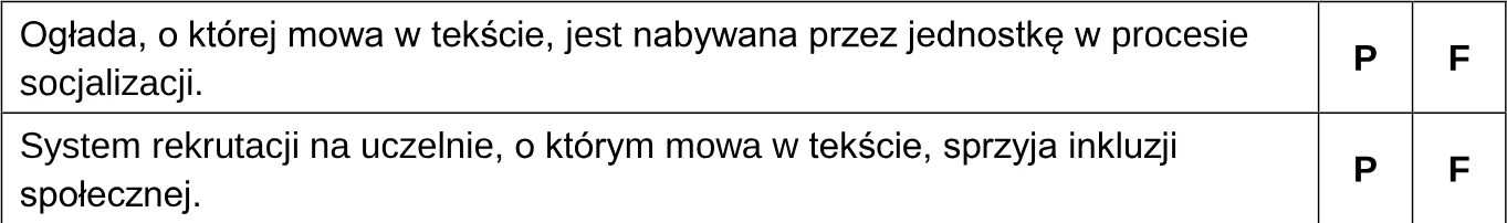 Oceń prawdziwość podanych stwierdzeń. Wybierz P, jeśli stwierdzenie jest prawdziwe, albo F – jeśli jest fałszywe.