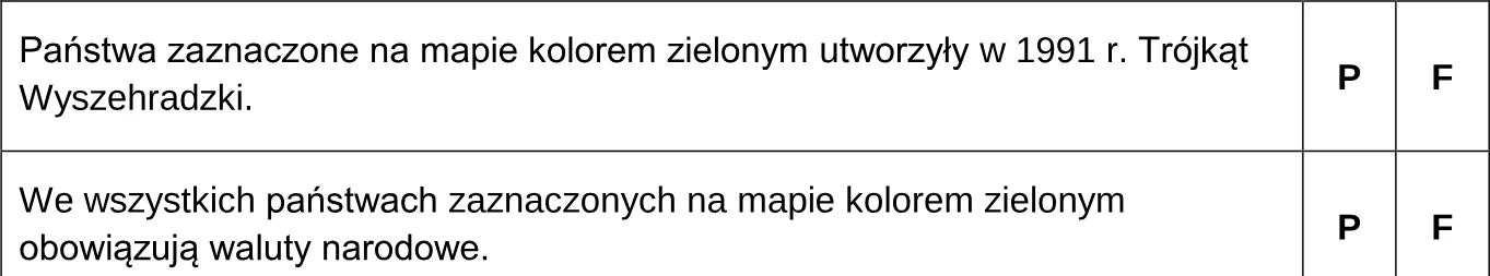 Oceń prawdziwość poniższych stwierdzeń. Wybierz P, jeśli stwierdzenie jest prawdziwe, albo F – jeśli jest fałszywe.