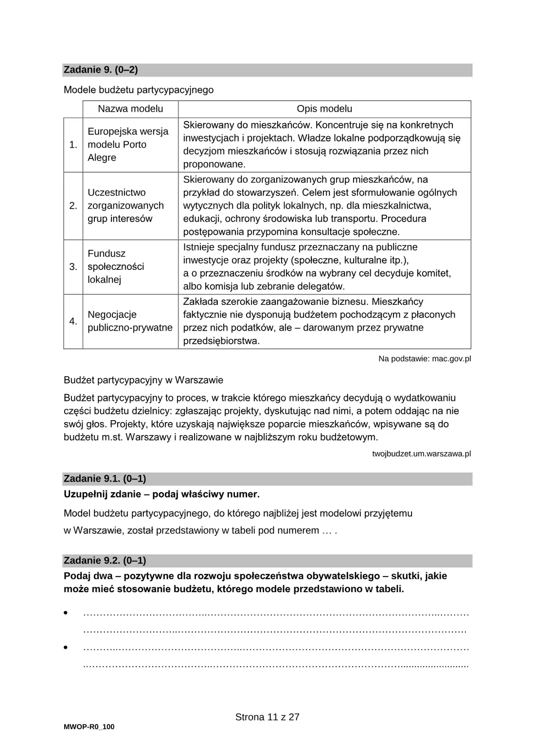 Arkusz pokazowy WOS – marzec 2022 – strona 11