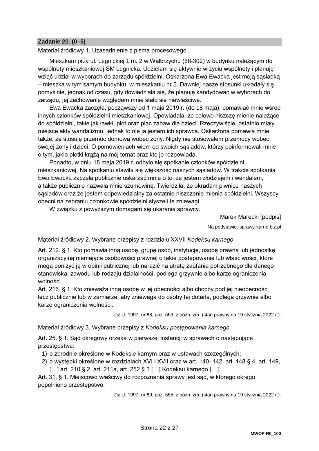 Arkusz pokazowy WOS – marzec 2022 – strona 22