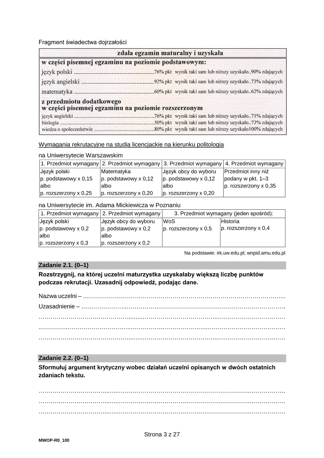 Arkusz pokazowy WOS – marzec 2022 – strona 3
