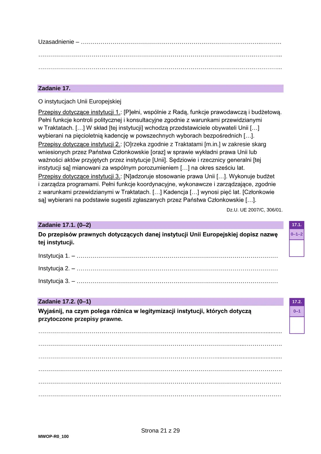 Egzamin maturalny z WOS – maj 2023 – strona 21