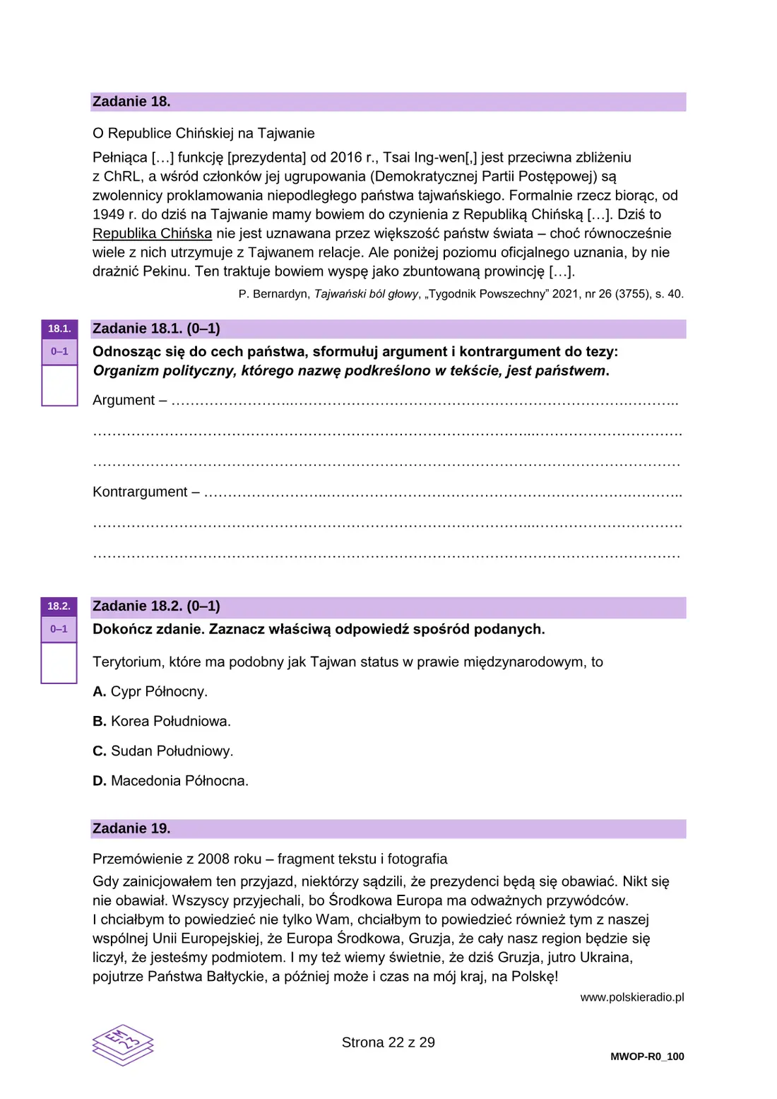 Egzamin maturalny z WOS – maj 2023 – strona 22