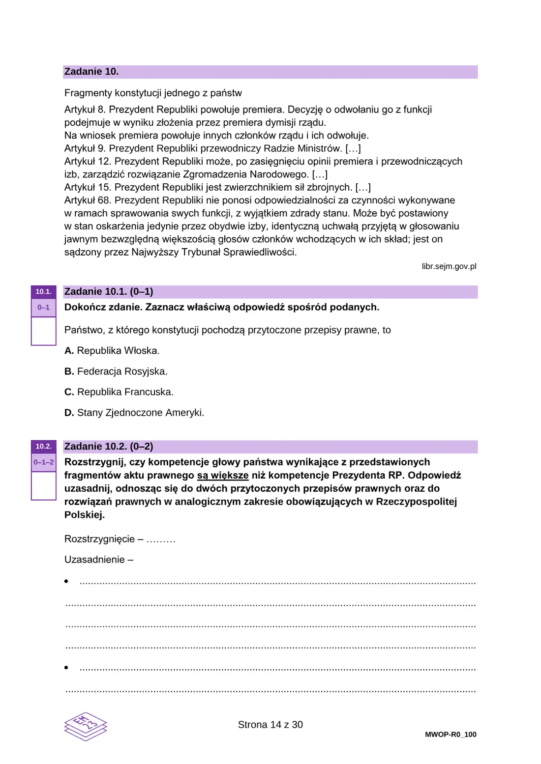 Egzamin maturalny z WOS – maj 2025 – strona 14