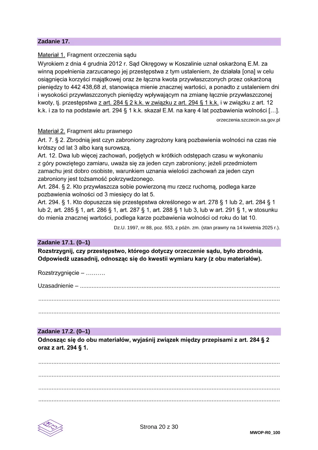 Egzamin maturalny z WOS – czerwiec 2025 – strona 20