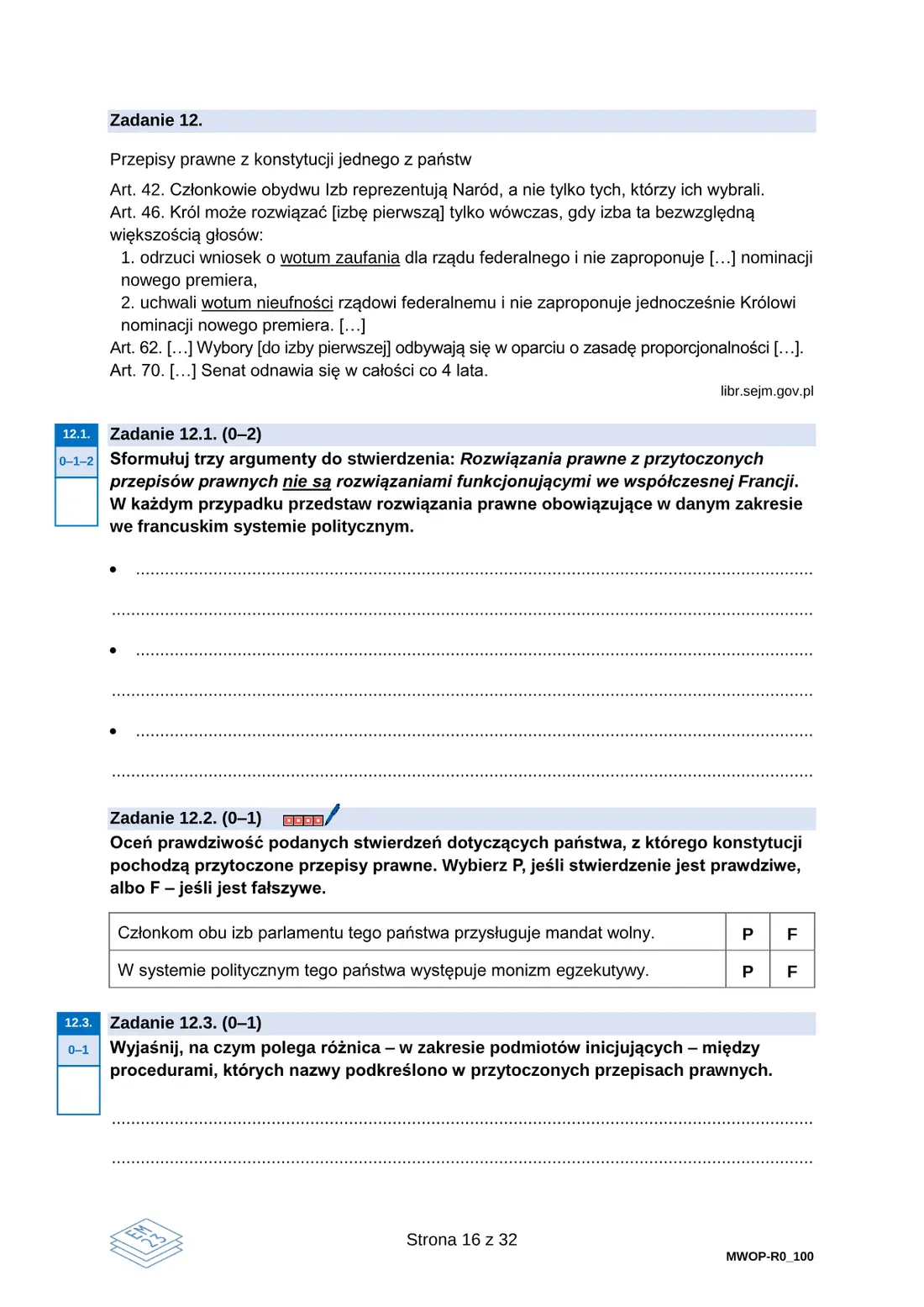 Egzamin maturalny z WOS (19–21) – maj 2026 – strona 16
